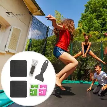 1 комплект, 4x4 дюйма, комплект ремонтных заплат для батута со скребком, клейкая протирка, водонепроницаемая заплатка для разрыва отверстия на батуте, квадратная черная нашивка B