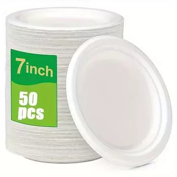 1 комплект/50 шт. 7-дюймовая маленькая бумажная тарелка, одноразовая тарелка, белая бумажная тарелка для вечеринки, свадьбы, дня рождения, бумажная десертная тарелка Pack of 50