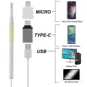 1 комплект 5,5 мм умная визуальная ушная палочка светящаяся визуальная ушная палочка мини камера эндоскоп ложка для удаления ушной серы чистка рта нос отоскоп синий