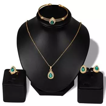 1 комплект/5 шт. (Ожерелье + Серьги + Браслет + Кольцо) Лидер продаж, новый комплект ожерелий, набор из четырех предметов изысканных украшений из сплава в виде разноцветных капель воды.