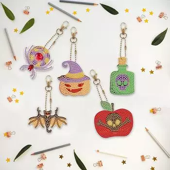 1 комплект, 5d алмазная картина брелок двухсторонняя паста алмаз, Хэллоуин акриловый набор, изделия ручной работы, нужно сверлить место самостоятельно Pack of 5