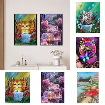 1 комплект 5D DIY комплект алмазной живописи пейзажи кошки бабочки узор алмазная живопись картина для домашнего декора C