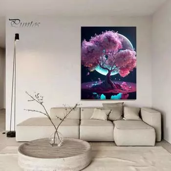 1 комплект 5D DIY комплект алмазной живописи дерево луна узор романтический горный хрусталь картина ремесло для украшения дома розовый