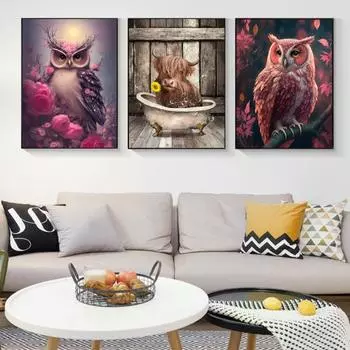 1 комплект 5D комплект алмазной живописи креативный узор коровы и совы DIY декоративная картина со стразами для домашнего офиса светло-розовый