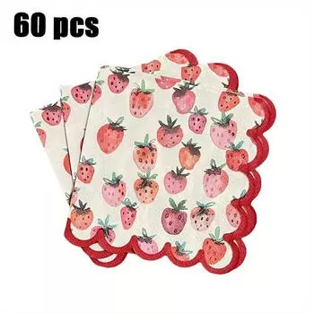 1 комплект/60 шт. красных салфеток для коктейлей с принтом «Клубника» | Идеально подходит для вечеринок в баре, дней рождения и особых случаев 60pcs