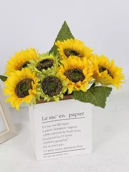 1 комплект, 7 головок, искусственный подсолнух, искусственные подсолнухи, шелковый букет подсолнухов со стеблями для свадебного стола, уличный домашний декор в помещении жёлтый