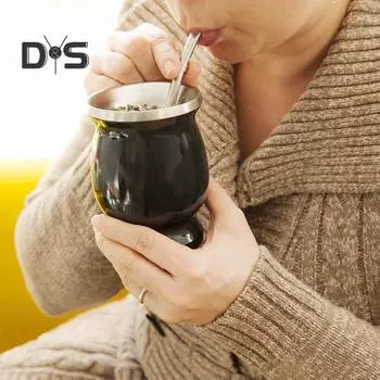 1 комплект, 8 унций/230 мл, декоративная чашка Mate, легко чистящаяся портативная легкая чашка из нержавеющей стали для чайной бутылки