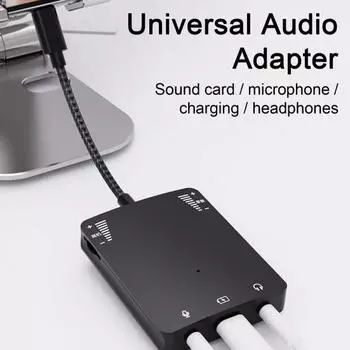 1 комплект адаптера аудиоинтерфейса, быстрая передача, стабильный компактный размер, универсальный Plug-and-Play внешний звуковой адаптер Live Converter Type-C Android interface чёрный