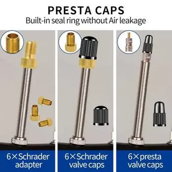 1 комплект адаптера клапана Presta и колпачков для велосипедных покрышек. Переведите Presta на французский язык в США. Накачивайте шины для стандартного насоса и воздушного компрессора. Пыленепроницаемый и герметичный. 18pcs
