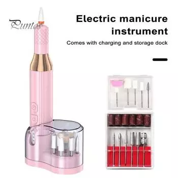1 комплект, электрическая дрель для ногтей, беспроводная, перезаряжаемая через USB, портативная, 18000 об/мин, профессиональная пилочка для ногтей с акриловым гелем, педикюр, маникюр, шлифовальный станок, комплект белый