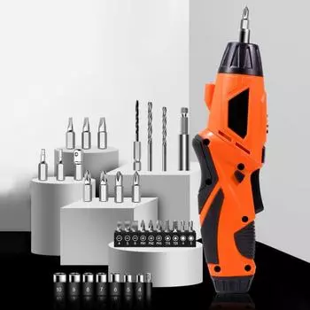 1 комплект, электрическая отвертка 1300 мАч, зарядка через USB, встроенный аккумулятор, беспроводная электрическая дрель, отвертка, инструмент для домашнего обслуживания оранжевый