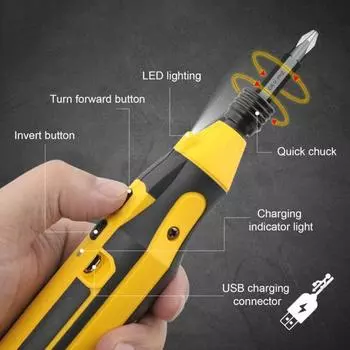 1 комплект, электрическая отвертка 4 В, 43 бита, встроенный аккумулятор емкостью 1300 мАч, USB-зарядка, прямая и обратная электрическая отвертка, инструмент для разборки бытовой техники жёлтый