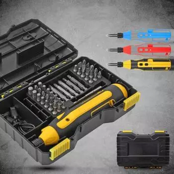 1 комплект, электрическая отвертка 4 В, 43 бита, встроенный аккумулятор емкостью 1300 мАч, USB-зарядка, прямая и обратная электрическая отвертка, инструмент для разборки бытовой техники жёлтый