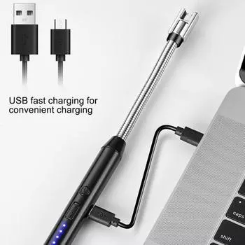 1 комплект, электрический воспламенитель, перезаряжаемый через USB, ветрозащитный светодиодный дисплей, импульсный воспламенитель с длинной ручкой для дома на открытом воздухе золотистый/ярко-розовый