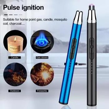 1 комплект, электрический воспламенитель, USB перезаряжаемый ветрозащитный, с длинной ручкой, беспламенный портативный уличный домашний кухонная плита, свеча, импульсный воспламенитель синий