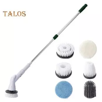 1 комплект электрической щетки для чистки с 4 сменными насадками, вращающаяся удлинительная ручка, водонепроницаемая беспроводная скруббер для напольной плитки в ванной комнате зелёный