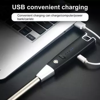 1 комплект, электронный воспламенитель, многоцелевой ветрозащитный USB-перезаряжаемый дисплей питания, защитная защита, воспламенение, длинная кухонная газовая плита, дуговой импульсный воспламенитель синий