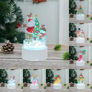 1 комплект алмазной живописи, лампа, изысканные снеговики, колокольчики, деревья в форме, рождественский светодиодный светильник для праздничного декора стола A