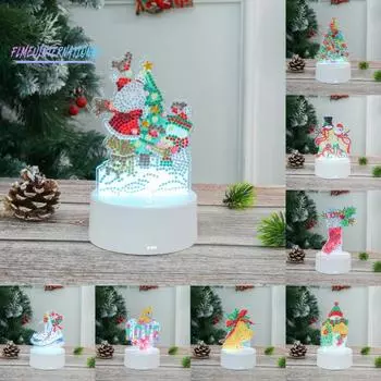 1 комплект алмазной живописи, лампа, изысканные снеговики, колокольчики, деревья в форме, рождественский светодиодный светильник для праздничного декора стола A