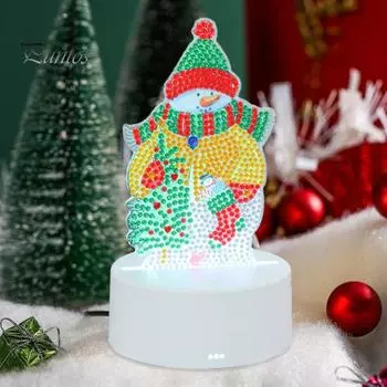 1 комплект алмазной живописи, лампа, изысканные снеговики, колокольчики, деревья в форме, рождественский светодиодный светильник для праздничного декора стола A