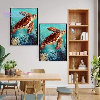 1 комплект алмазной живописи, реалистичный DIY 5D узор морской черепахи, стразы, художественный набор для украшения дома зелёный