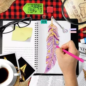 1 комплект алмазной живописи, закладка с перьями и подвеской из искусственного кристалла, изысканное ремесло своими руками разноцветный