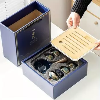 1 комплект, автоматическая машина для приготовления чая с боковой ручкой, портативный керамический бытовой чайник для встреч с гостями, набор чайных тарелок в подарок - идеально подходит для дома и офиса M Braised Flower Pattern