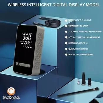 1 комплект автомобильного насоса для накачивания шин, беспроводная быстрая зарядка, автоматическое определение давления в шинах, зарядка с цифровым дисплеем чёрный