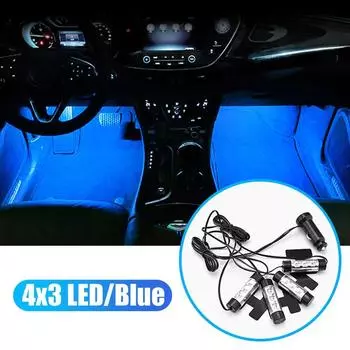 1 комплект автомобильного салона 4x3 светодиода 12 В 4 Вт декоративное освещение 4 в 1 синий внутренний атмосферный свет автомобильное зарядное устройство освещение для ног автомобильные фары синий