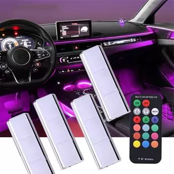 1 комплект Автомобильный RGB LED Внутреннее освещение салона Беспроводной декоративный свет Пульт управления