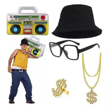 1 комплект, аксессуар для косплея, надувной браслет, радио, ожерелье, набор колец, шляпа-ведро, набор очков A