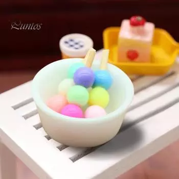 1 комплект, аксессуары для кукольного дома, миска, ложка, напиток, фрикадельки, шампуры, модель, гладкая поверхность, защита от трещин, хорошая детализация, реквизит для фото, миниатюрный кукольный домик 1 Set