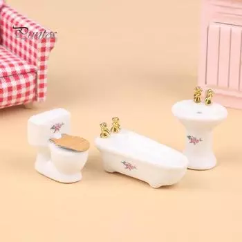 1 комплект, аксессуары для кукольного дома, модель раковины для туалета и ванны, гладкая поверхность, защита от трещин, хорошая детализация, реквизит для фото, миниатюрный кукольный домик, игрушка белый