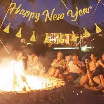 1 комплект, баннер с новым годом, долговечная блестящая подвесная шляпа, флаг для домашней вечеринки, праздничные украшения серебряный