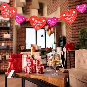 1 комплект баннеров ко Дню святого Валентина с блестками, сердечками, подвесными подвесками в виде завитков, счастливыми A