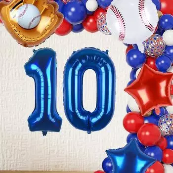 1 комплект бейсбольных шаров, украшения на 10-й день рождения для мальчика, бейсбольные украшения на день рождения, спортивные тематические товары для вечеринок, 32-дюймовый фольгированный майларовый воздушный шар с номером 10