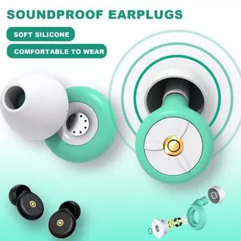 1 комплект беруш с шумоподавлением и ушными вкладышами моющиеся водонепроницаемые мягкие силиконовые многоразовые беруши для защиты слуха для учебы во время сна бесшумные беруши зелёный/белый