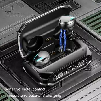 1 комплект беспроводных наушников Bluetooth-совместимый 5.2-канальный стереофонический объемный светодиодный цифровой дисплей с низкой задержкой и классной RGB-подсветкой Премиальное качество звука серебряный