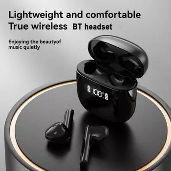 1 комплект беспроводных наушников IPX4 Водонепроницаемые сенсорные элементы управления стереогарнитура светодиодный дисплей 5-часовой аккумулятор BT 5.3 наушники для телефона ноутбука чёрный