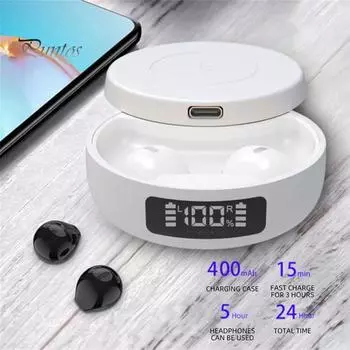 1 комплект беспроводных наушников со светодиодным цифровым дисплеем, интеллектуальным шумоподавлением, голосовым управлением, поддержкой беспроводной зарядки, совместимостью с Bluetooth и беспроводной связью 5.1 бежевый