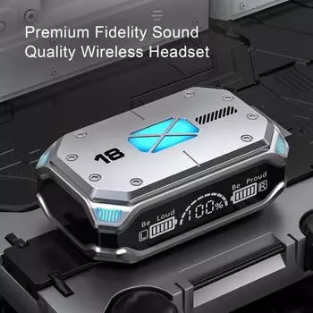 1 комплект беспроводных наушников, совместимых с Bluetooth, 5.2-канальный стереофонический объемный светодиодный цифровой дисплей с низкой задержкой и классной RGB-подсветкой серебряный