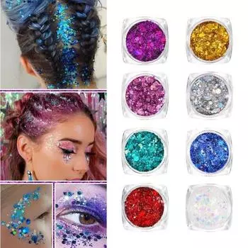1 комплект блестящего геля для тела и лица, 12 цветов, долговечные волосы, универсальные сценические клубные блестки для фестивалей, вечеринок 1 Set