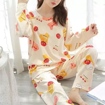 1 комплект большого размера с длинным рукавом, свободная женская осенняя полиэстеровая пижама, пуловер, домашняя одежда L