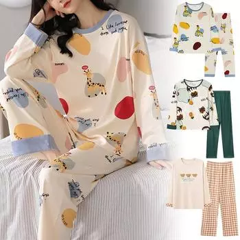 1 комплект, большой размер, свободная, удобная, женская, с рисунком, пижама с длинным рукавом и брюками, комплект домашней одежды XL темно-зеленого