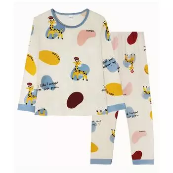 1 комплект, большой размер, свободная, удобная, женская, с рисунком, пижама с длинным рукавом и брюками, комплект домашней одежды L темно-зеленого