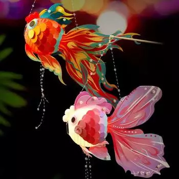 1 комплект бумажный фонарь с золотой рыбкой с полюсом на батарейках DIY ручной работы китайский Новый год Фестиваль середины осени рыбный ночник материал сумка подарок детям S красный