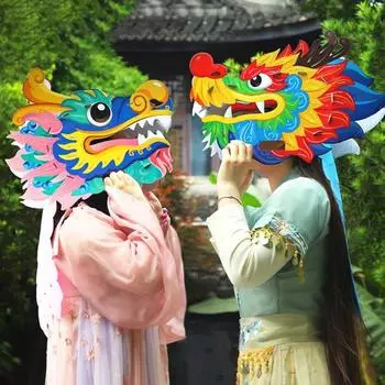 1 комплект, бумажный комплект с головой дракона ручной работы, 2024 год, фестиваль весны дракона, игрушка для танца дракона, детская игрушка для рукоделия, материал, сумка, праздничный подарок светло-синий