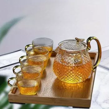 1 комплект чайного сервиза 4 чашки и 1 набор кастрюль Стеклянный горшок и чашка Побалуйте себя изысканным чаепитием с нашей стеклянной чашкой и чайником, простым и элегантным 4 cups and 1 pot