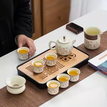 1 комплект чайного сервиза кунг-фу, бытовой, уличный, портативный, для путешествий, набор чайников, включает в себя чайник, чайные чашки, ситечко для чая и сумка для хранения чайного сервиза для дома, гостиной Beige Portable Tea Set (tea Tray Bag)