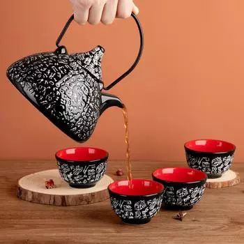 1 комплект чайного сервиза кунг-фу, китайский керамический чайный сервиз кунг-фу, фарфоровый чайник, подарочный набор с 1 чайником, 1 ситечком для чая и 4 чайными чашками. Идеальный чайный сервиз для офиса. 1 Set